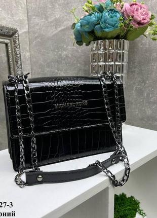 Сумочка клатч через плече з крокодиловом принтом сумка кросс боди черная