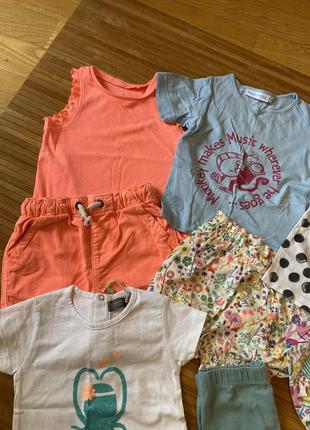 Летний пакет стильных вещей для девочки на лето, 9-12 месяцев, футболки, шорты, ромпер, костюм, лосины2 фото