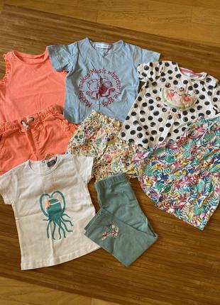 Летний пакет стильных вещей для девочки на лето, 9-12 месяцев, футболки, шорты, ромпер, костюм, лосины