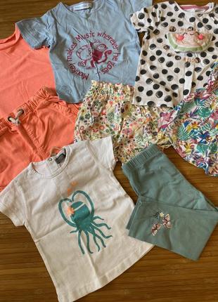 Летний пакет стильных вещей для девочки на лето, 9-12 месяцев, футболки, шорты, ромпер, костюм, лосины4 фото