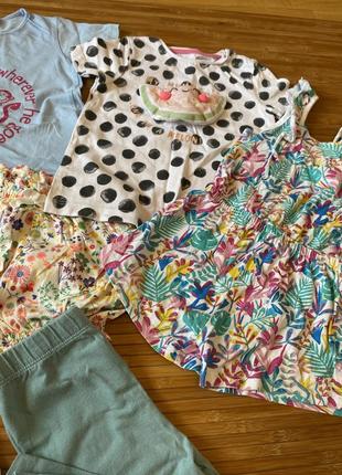 Летний пакет стильных вещей для девочки на лето, 9-12 месяцев, футболки, шорты, ромпер, костюм, лосины5 фото