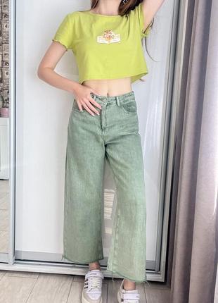 Легкие джинсы-клеш цвета хаки shein💗3 фото
