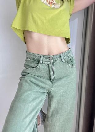 Легкі джинси-кльош кольору хакі shein💗5 фото