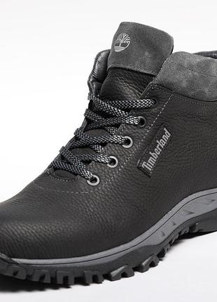 Кроссовки кожаные зимние timberland black-grey1 фото