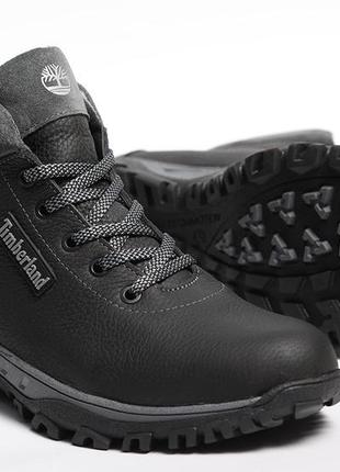 Кроссовки кожаные зимние timberland black-grey8 фото