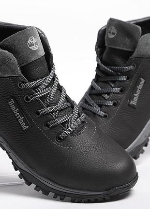 Кроссовки кожаные зимние timberland black-grey 10