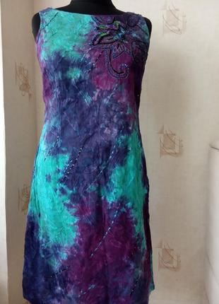 Натуральное моделирующее платье, хлопок, аквамарин с кораллами, лаванда, per una