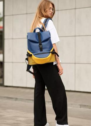 Женский рюкзак желто-голубой из экокожи5 фото