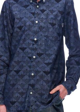 Carhartt, рубашка темно-синяя с принтом, коттоновая, мужская l4 фото