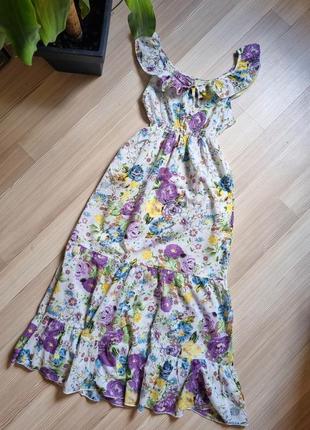 Бавовняний пишний сарафан сукня плаття максі у квітковий принт