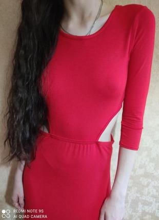 Шикарное длинное эластичное красное  платье6 фото