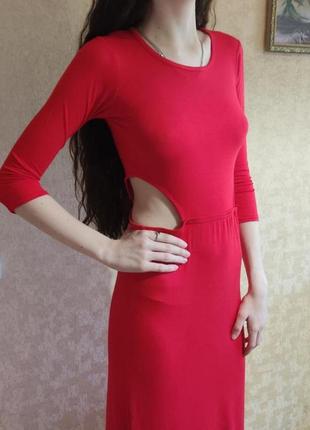 Шикарное длинное эластичное красное  платье5 фото