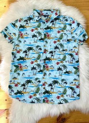 Легкая рубашка шведка рубашка от primark крутого дизайна с пальмами и морем5 фото