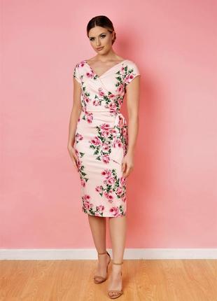 Платье карандаш с цветочным принтом розами