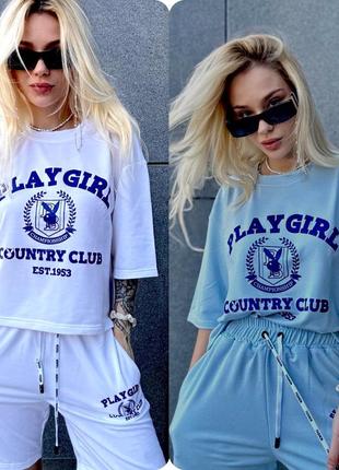 Женский костюм, футболка и шорты «play girl”
•модель# 110

ткань - качественная турецкая двунить, качественный накат