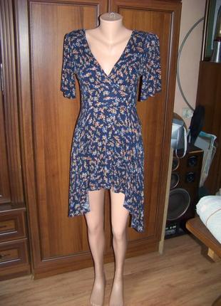 Цветочное синее платье-туника с асимметричной юбкой next 10 размер