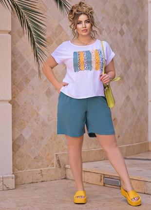 Большие размеры 💜 60 58 56 р 54 52 50 батал костюм лето набор комплект женский шорты блузка блуза футболка летний10 фото