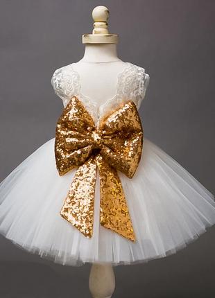 Вечернее нарядное яркое детское платье с золотой пайеткой бантиком пышная юбка из фатина5 фото