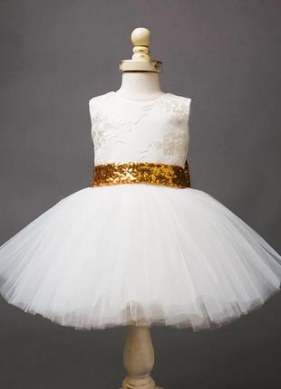 Вечернее нарядное яркое детское платье с золотой пайеткой бантиком пышная юбка из фатина6 фото