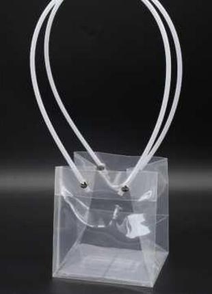 Подарункова коробка для квітів пластикова із ручками. 12х11х10см / подарункова коробка для квітів пластикова із ручками.