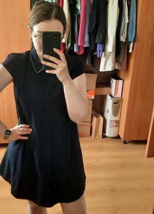 Чудова темно синя в білий горох плаття сарафан міні сукня трапеція zara4 фото