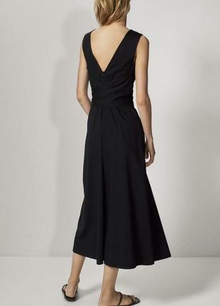 Длинное черное платье с v-образным вырезом под пояс, длинное платье макси из новой коллекции massimo dutti размер l3 фото