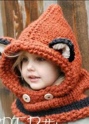 Детская шапка с ушками, шапка лиса, оранжевая шапочка2 фото