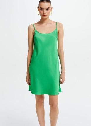 Стильное зеленое шифоновое легкое летнее сарафан платье f&f 40/l