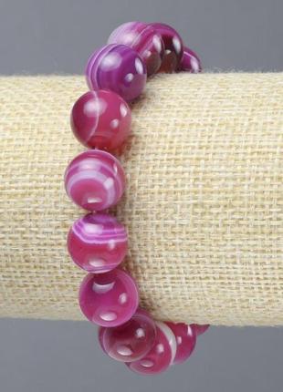 Браслет на резинке малиновый агат гладкий шарик d-12м+-