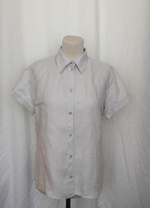 Льняная серая рубашка с коротким рукавом h&amp;m