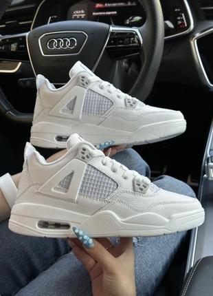 Модні кросівки nike air jordan 4 retro all white/ модные кроссовки найк джордан 4 белые, чёрные3 фото