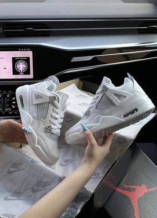 Модні кросівки nike air jordan 4 retro all white/ модные кроссовки найк джордан 4 белые, чёрные5 фото