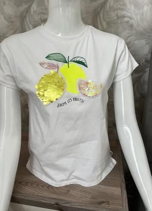 Бавовняна футболка zara 🍋 з паєтками