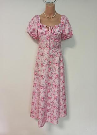 Трендова сукня прованс троянди чайне плаття в стилі вінтаж з вирізом на нозі4 фото