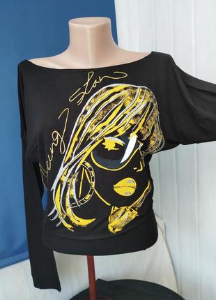 Джемпер женский с принтом футболка с длинным рукавом летучая мышь свитшот6 фото