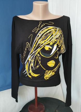 Джемпер женский с принтом футболка с длинным рукавом летучая мышь свитшот2 фото
