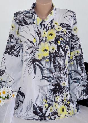 Брендовая блуза принт цветы большой размер1 фото