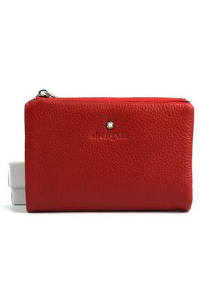 Маленький жіночий червоний гаманець портмоне на магніті, складаний міні гаманець з натуральної шкіри