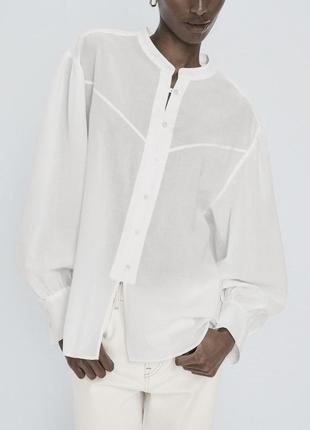 Рубашка блуза белая хлопковая батист massimo dutti2 фото