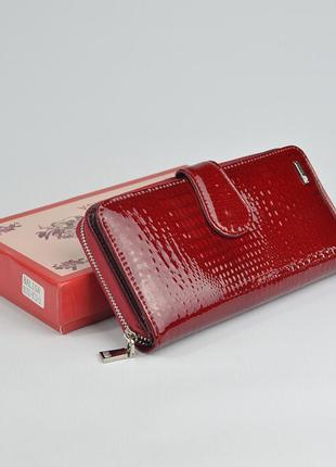 Красный лаковый женский кожаный кошелек на молнии и на кнопке, кошелек из натуральной кожи6 фото
