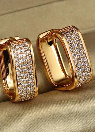 Серьги xuping jewelry квадратные колечки 1.8 см золотистые3 фото