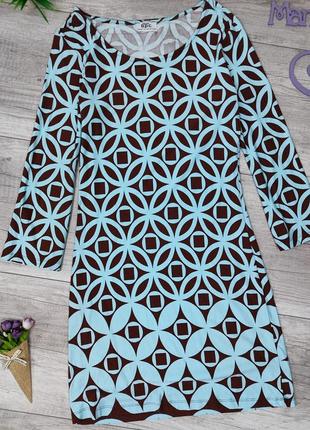 Женское платье bonprix коричневого цвета с голубым принтом рукав три четверти размер м2 фото