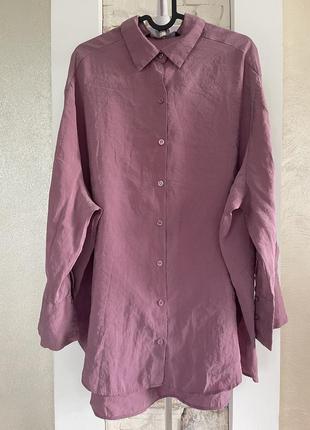 Женская рубашка оверсайз сиреневого цвета zara3 фото
