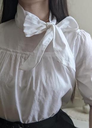 Винтажная блуза рубашка ретро хлопка фонарики бант индия3 фото