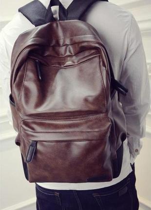 Мужской городской рюкзак эко кожа молодежный коричневый для зала ноутбука4 фото