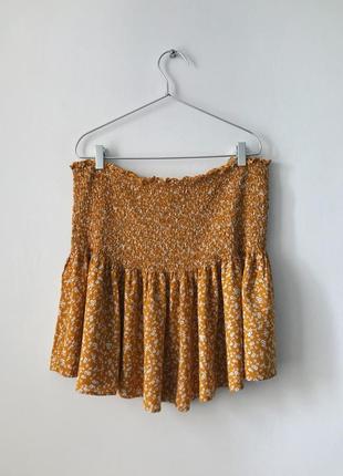 Plus size летняя присборенная юбка в цветочный принт new look желтая горчичная юбка большой размер2 фото