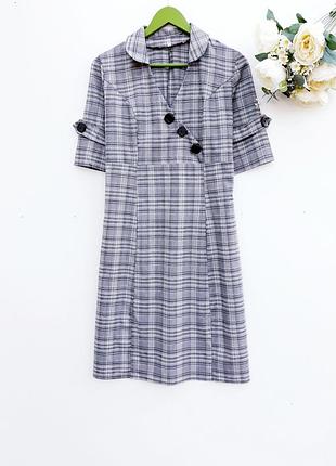 Серое платье в клетку стильное платье миди