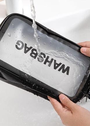 Косметичка водонепроникна, органайзер для косметики wash bag розмір м (чорний)5 фото