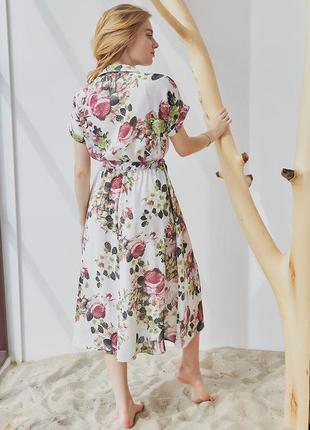 Плаття жіноче міді літнє легке з коротким рукавом, у квітковий принт квіти троянди4 фото