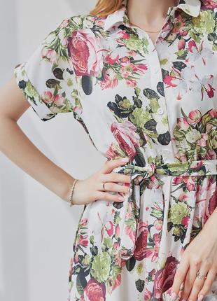 Плаття жіноче міді літнє легке з коротким рукавом, у квітковий принт квіти троянди3 фото